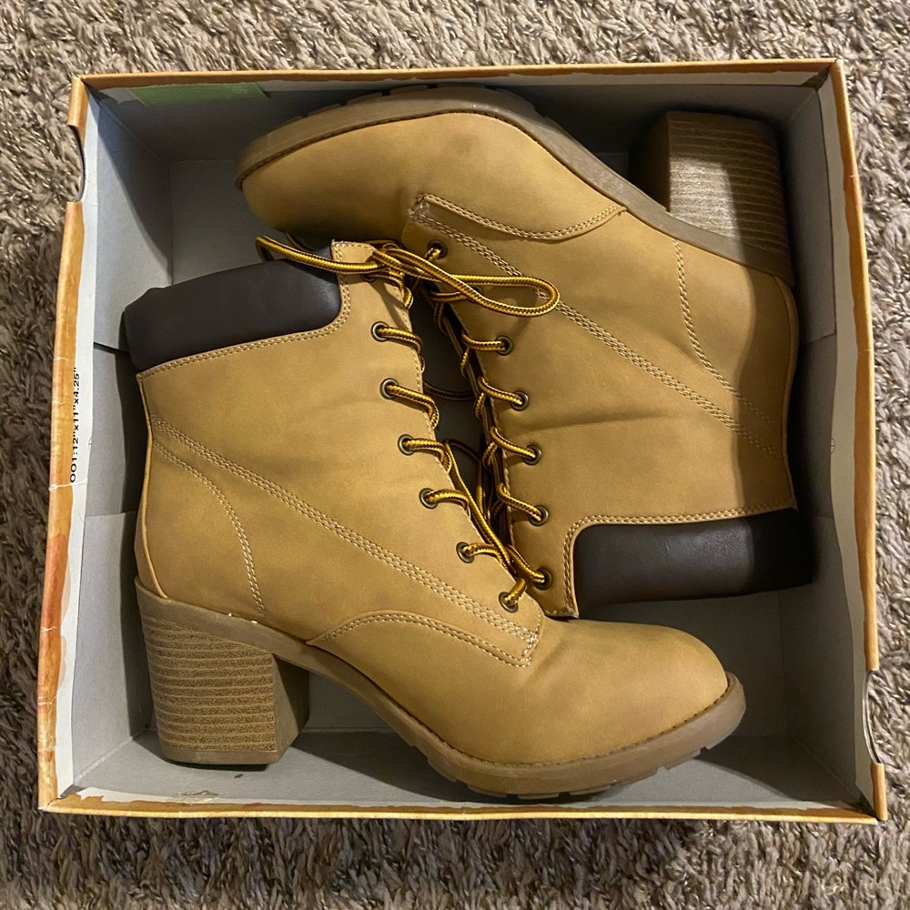 Tan Heeled Combat Boots